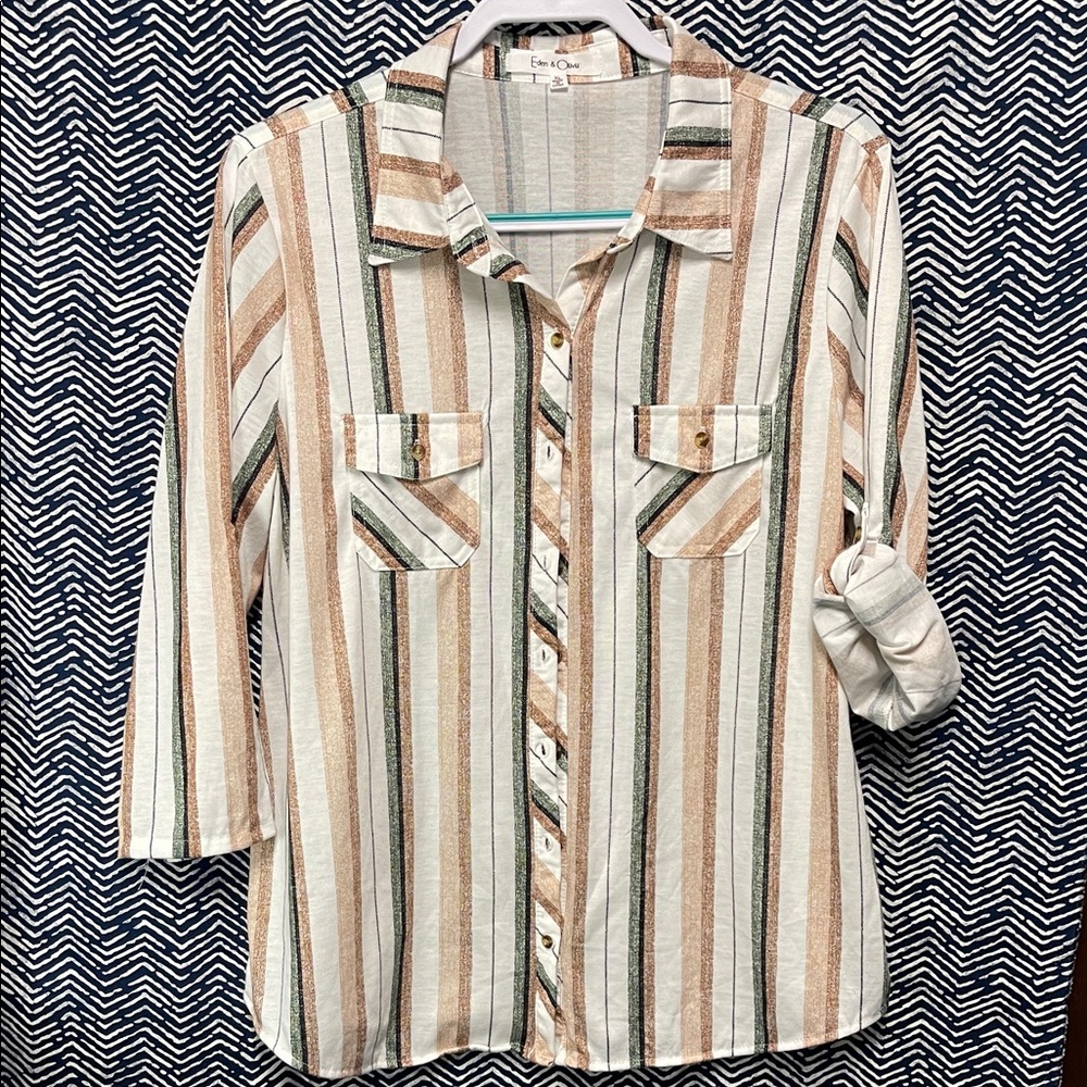 Eden & Olivia Multicolor Striped Collared Shirt